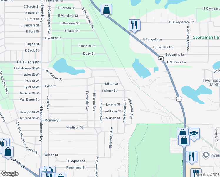 map of restaurants, bars, coffee shops, grocery stores, and more near 2009 Milton Street in Inverness