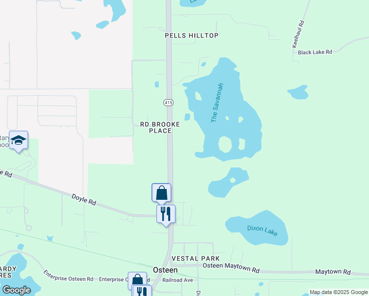map of restaurants, bars, coffee shops, grocery stores, and more near 465 Highway 415 in Osteen
