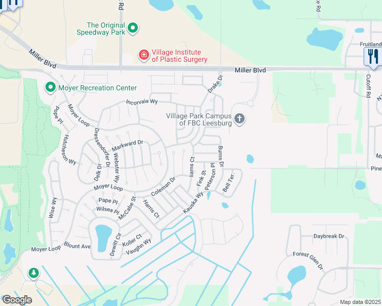map of restaurants, bars, coffee shops, grocery stores, and more near 3206 Iiams Court in The Villages