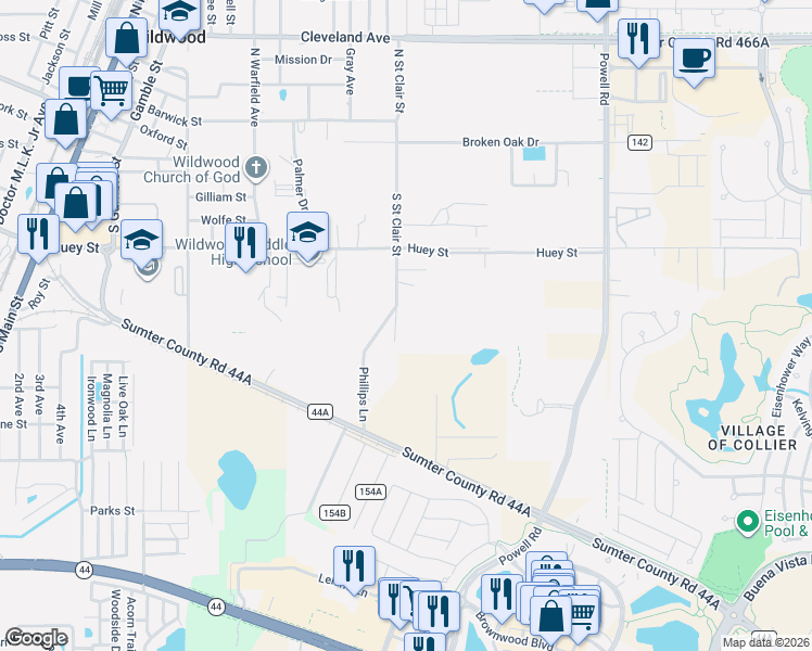 map of restaurants, bars, coffee shops, grocery stores, and more near 490 South Saint Clair Street in Wildwood