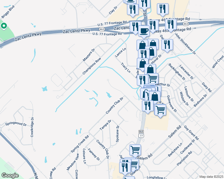 map of restaurants, bars, coffee shops, grocery stores, and more near 6113 Country Club Drive in Victoria