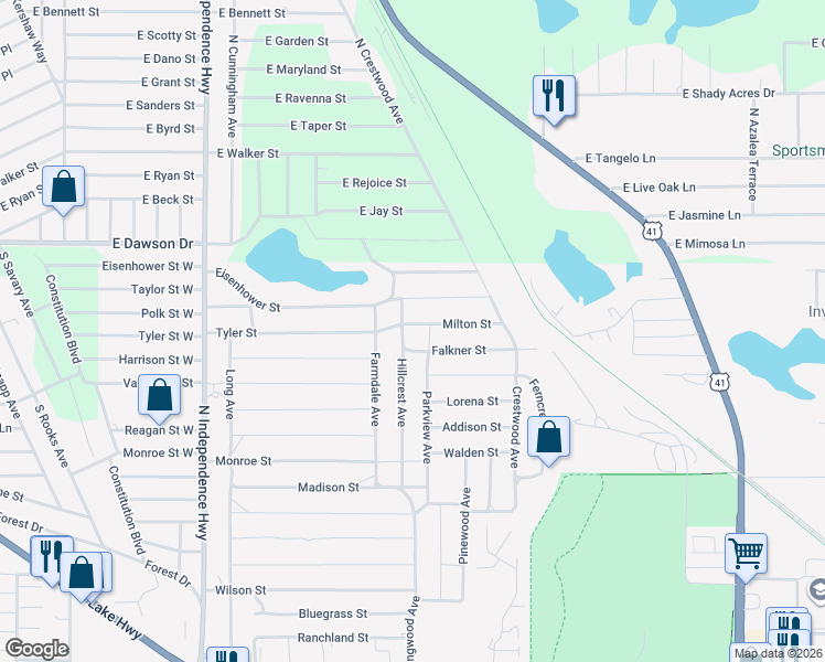 map of restaurants, bars, coffee shops, grocery stores, and more near 2109 Milton Street in Inverness