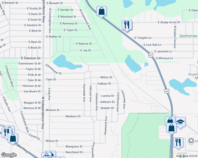 map of restaurants, bars, coffee shops, grocery stores, and more near 2009 Milton Street in Inverness