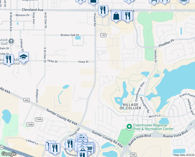 map of restaurants, bars, coffee shops, grocery stores, and more near 2621 Jupiter Way in The Villages