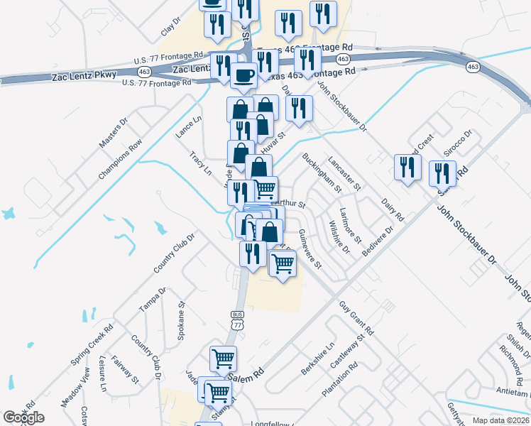 map of restaurants, bars, coffee shops, grocery stores, and more near 6412 North Navarro Street in Victoria