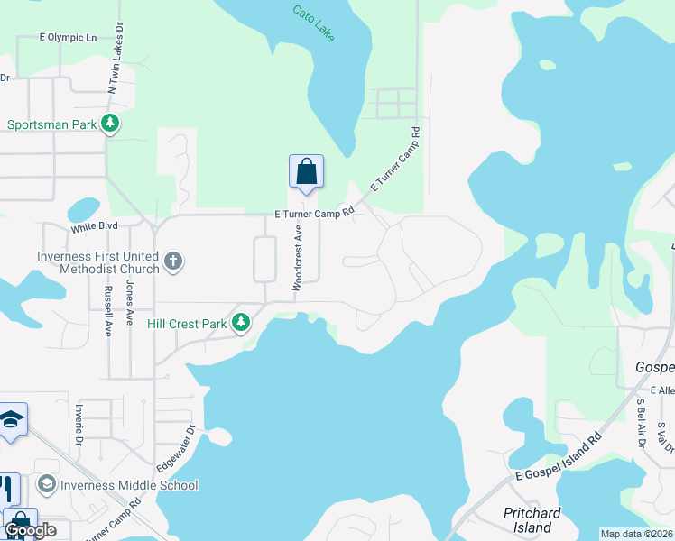 map of restaurants, bars, coffee shops, grocery stores, and more near 1211 Bittern Loop in Inverness
