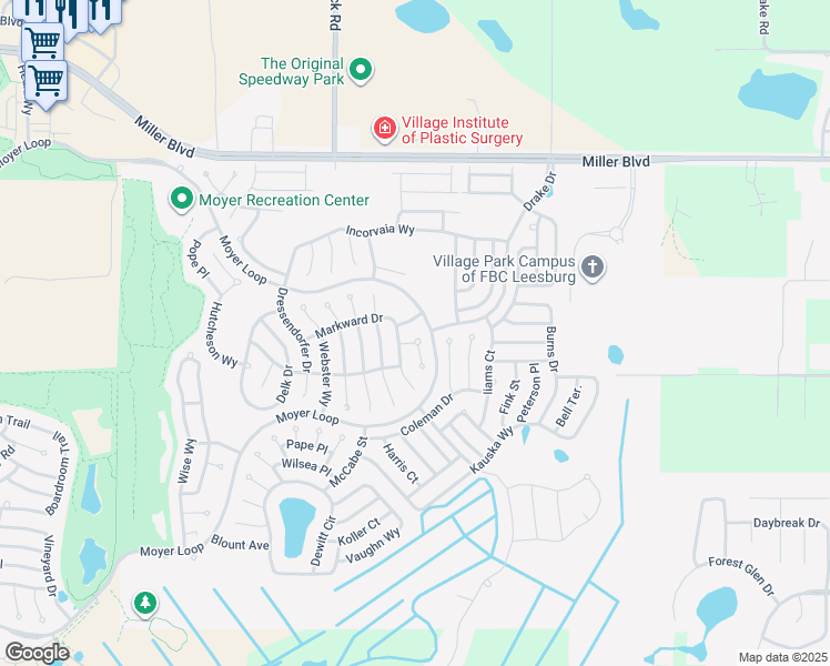 map of restaurants, bars, coffee shops, grocery stores, and more near 3223 Joy Ln in The Villages