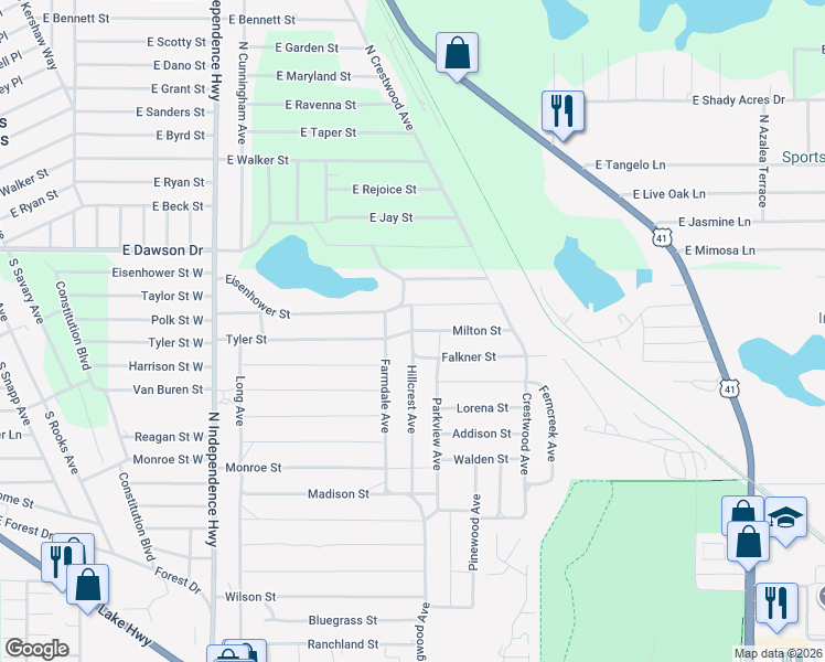 map of restaurants, bars, coffee shops, grocery stores, and more near 2109 Milton Street in Inverness