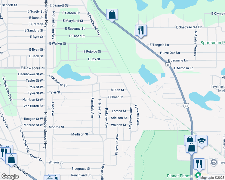 map of restaurants, bars, coffee shops, grocery stores, and more near 2009 Milton Street in Inverness
