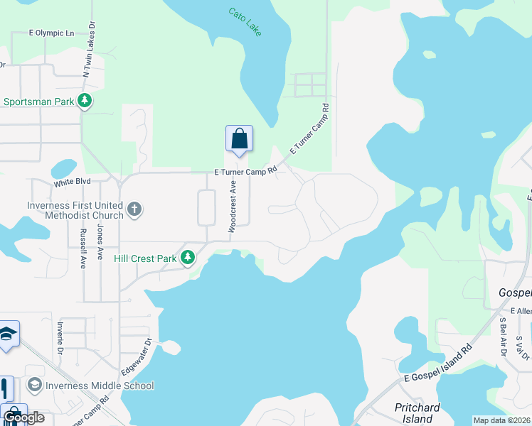 map of restaurants, bars, coffee shops, grocery stores, and more near 1211 Bittern Loop in Inverness