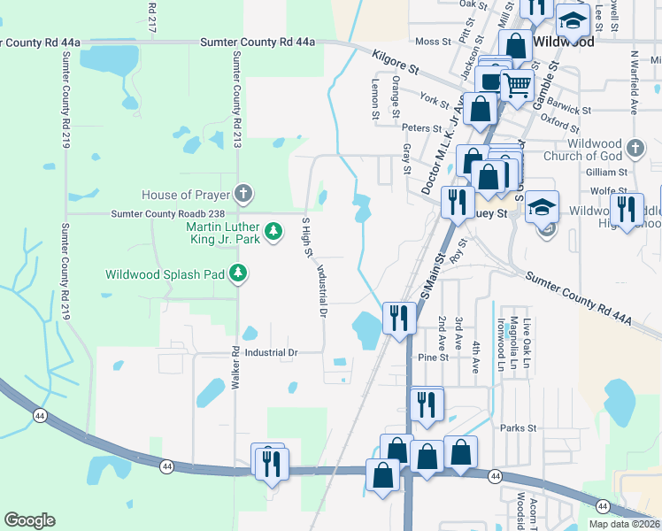 map of restaurants, bars, coffee shops, grocery stores, and more near 710 Industrial Drive in Wildwood