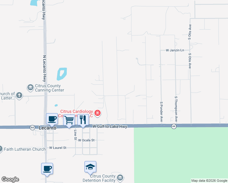 map of restaurants, bars, coffee shops, grocery stores, and more near 2499 West Camel Lane in Lecanto