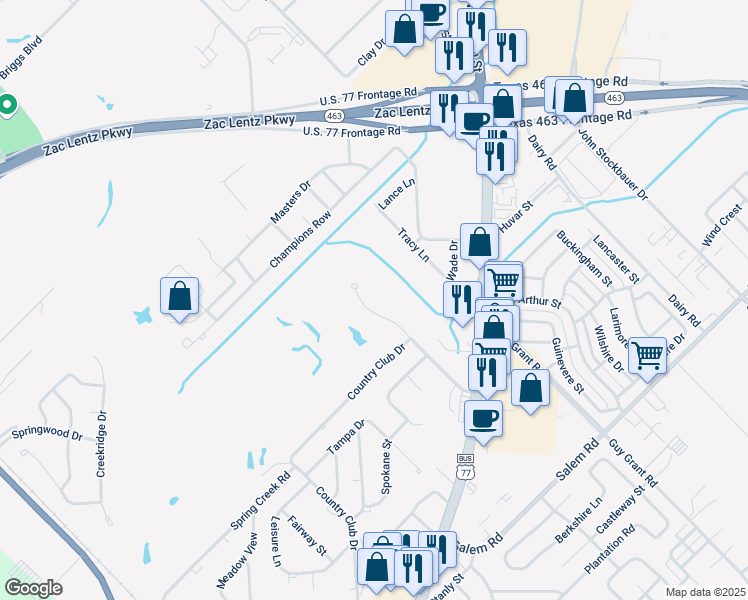map of restaurants, bars, coffee shops, grocery stores, and more near 6113 Country Club Drive in Victoria