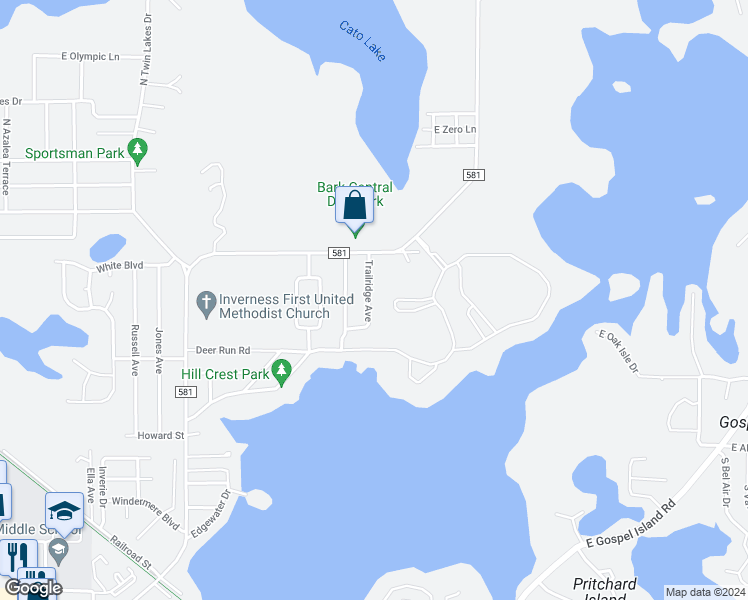 map of restaurants, bars, coffee shops, grocery stores, and more near 1122 Trailridge Avenue in Inverness