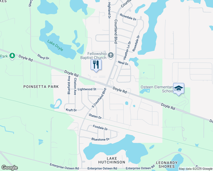 map of restaurants, bars, coffee shops, grocery stores, and more near Doyle Rd & S Courtland Blvd in Deltona