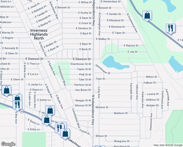 map of restaurants, bars, coffee shops, grocery stores, and more near 2716 Polk Street West in Inverness