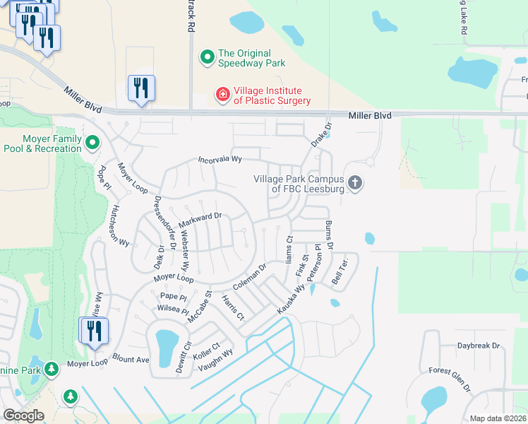 map of restaurants, bars, coffee shops, grocery stores, and more near 3140 Combs Court in The Villages