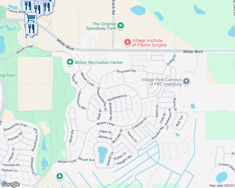 map of restaurants, bars, coffee shops, grocery stores, and more near 3142 Kranz Avenue in The Villages