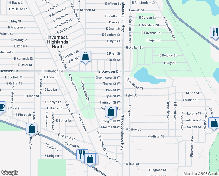 map of restaurants, bars, coffee shops, grocery stores, and more near 2905 Taylor Street West in Inverness