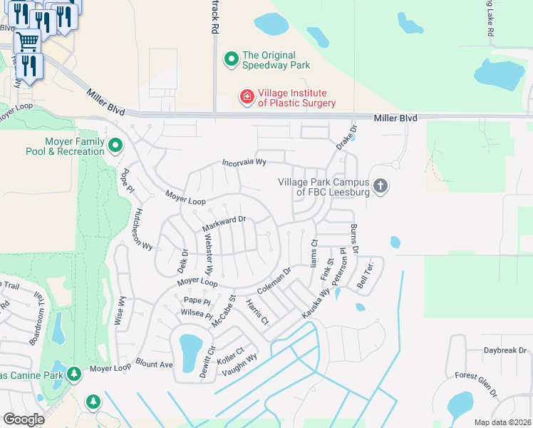 map of restaurants, bars, coffee shops, grocery stores, and more near 898 Privett Drive in The Villages