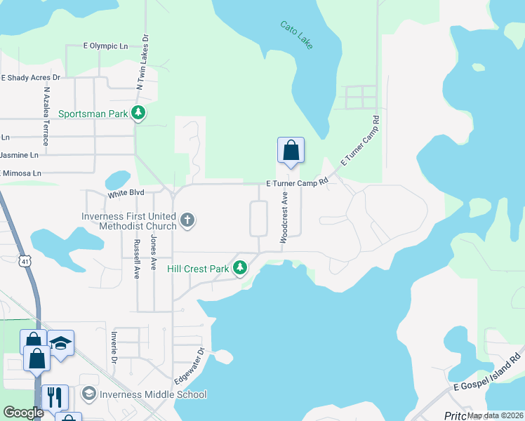 map of restaurants, bars, coffee shops, grocery stores, and more near 1129 Bloomfield Drive East in Inverness