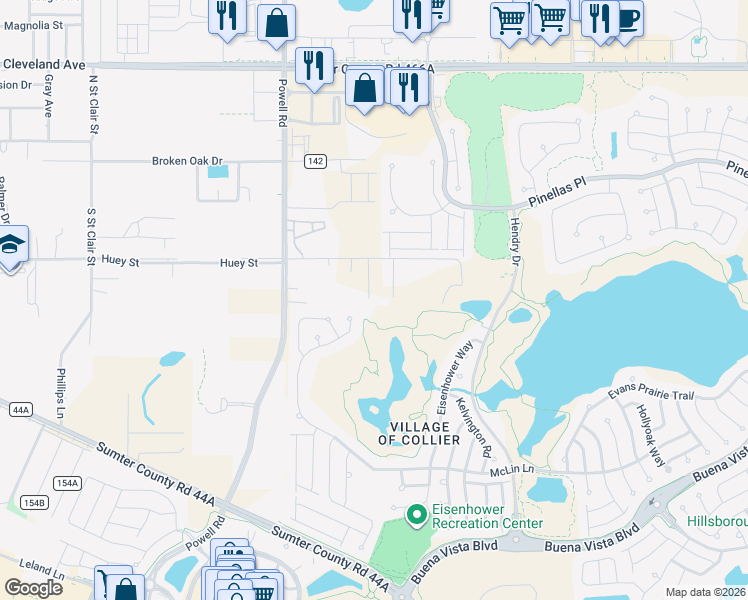 map of restaurants, bars, coffee shops, grocery stores, and more near 5231 County Road 144 in Wildwood