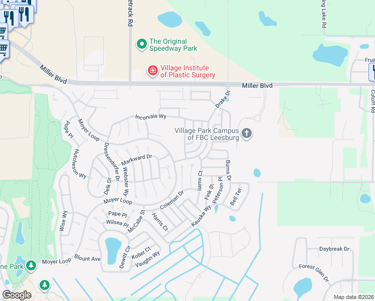 map of restaurants, bars, coffee shops, grocery stores, and more near 3140 Combs Court in The Villages