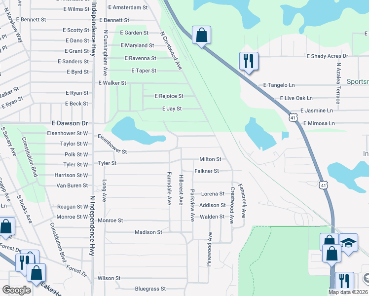 map of restaurants, bars, coffee shops, grocery stores, and more near 2108 Byron Street in Inverness