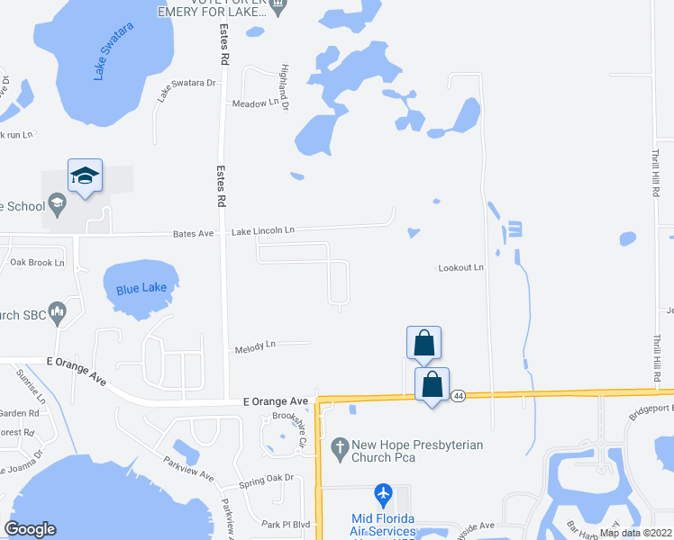 map of restaurants, bars, coffee shops, grocery stores, and more near 19530 Lake Lincoln Lane in Eustis