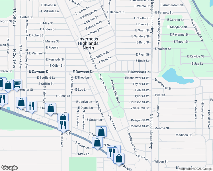 map of restaurants, bars, coffee shops, grocery stores, and more near 3720 East Tim Court in Inverness