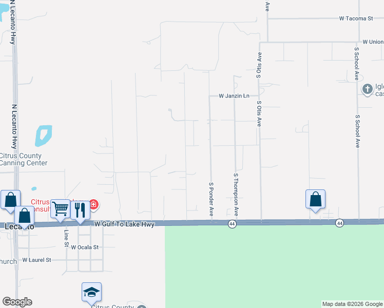 map of restaurants, bars, coffee shops, grocery stores, and more near 415 South Scarboro Avenue in Lecanto