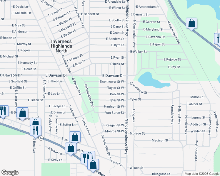map of restaurants, bars, coffee shops, grocery stores, and more near 2905 Taylor Street West in Inverness