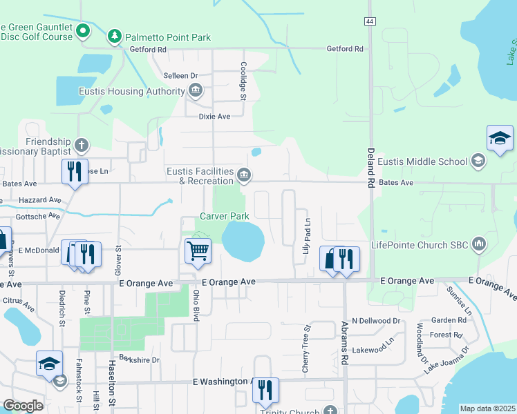 map of restaurants, bars, coffee shops, grocery stores, and more near 606 Dorothy Circle in Eustis