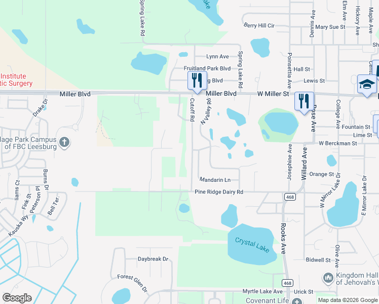 map of restaurants, bars, coffee shops, grocery stores, and more near 34929 Cutoff Road in Fruitland Park