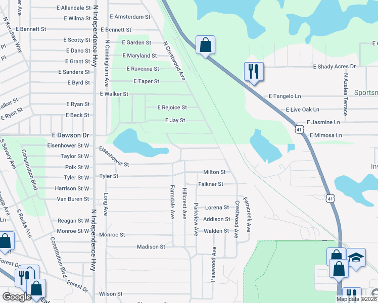 map of restaurants, bars, coffee shops, grocery stores, and more near 2108 Byron Street in Inverness