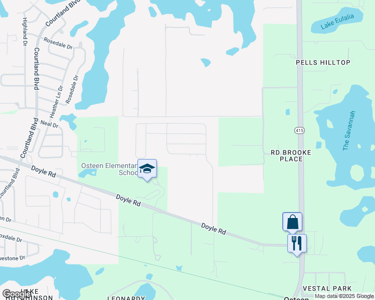 map of restaurants, bars, coffee shops, grocery stores, and more near 325 Collins Road in Osteen