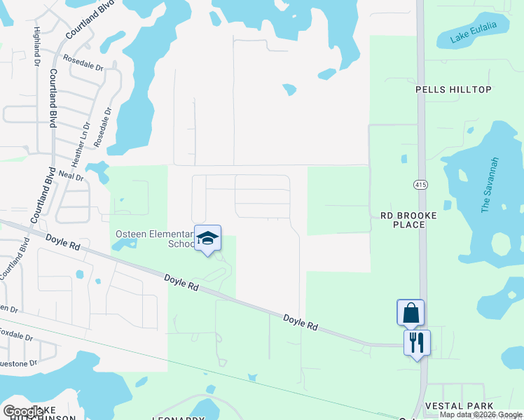map of restaurants, bars, coffee shops, grocery stores, and more near 325 Collins Road in Osteen