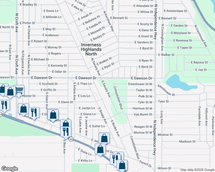 map of restaurants, bars, coffee shops, grocery stores, and more near 3720 East Tim Court in Inverness