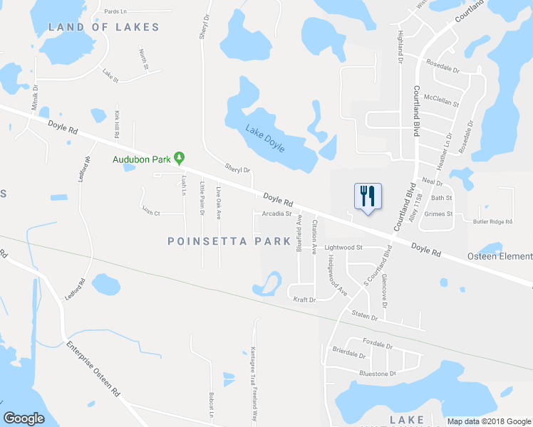 map of restaurants, bars, coffee shops, grocery stores, and more near 2635 Arcadia Street in Deltona