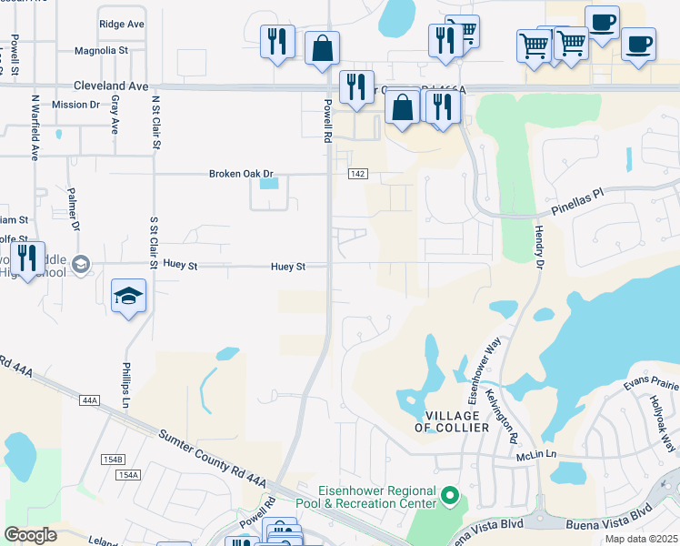 map of restaurants, bars, coffee shops, grocery stores, and more near 5029 County Road 144 in Wildwood