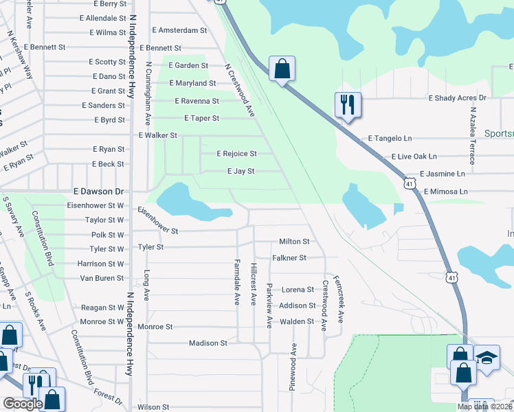 map of restaurants, bars, coffee shops, grocery stores, and more near 4602 East Dawson Drive in Inverness