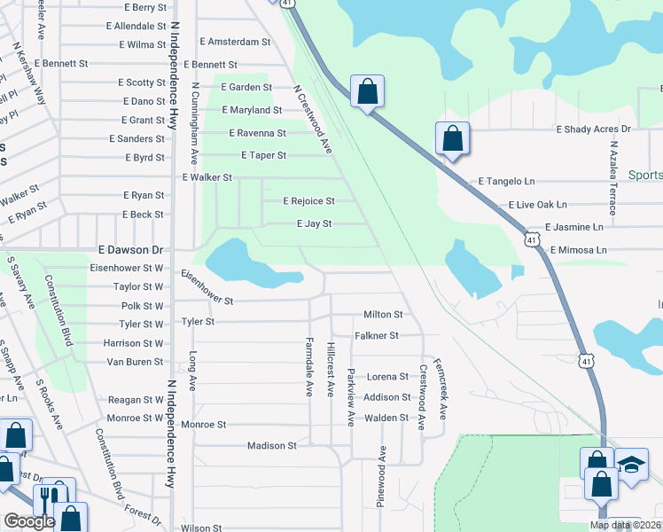 map of restaurants, bars, coffee shops, grocery stores, and more near 4602 East Dawson Drive in Inverness