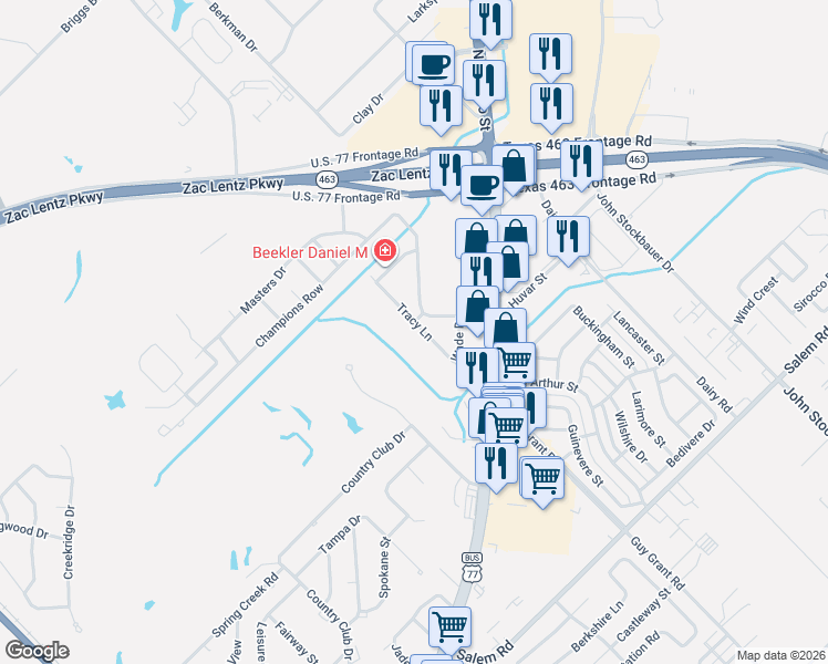 map of restaurants, bars, coffee shops, grocery stores, and more near 303 Tracy Lane in Victoria