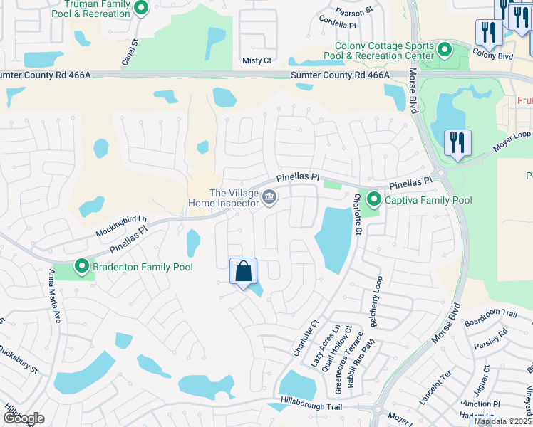 map of restaurants, bars, coffee shops, grocery stores, and more near 883 Abaco Path in The Villages