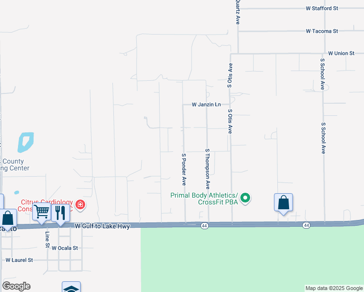map of restaurants, bars, coffee shops, grocery stores, and more near 214 South Marcy Terrace in Lecanto