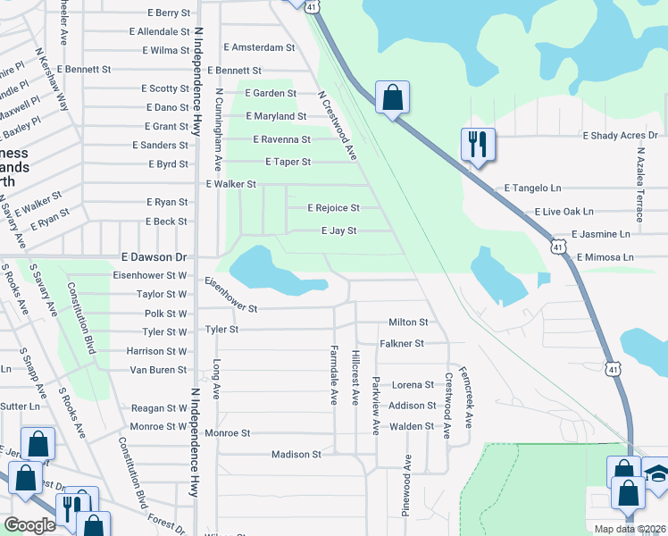 map of restaurants, bars, coffee shops, grocery stores, and more near 4357-4711 East Dawson Drive in Inverness