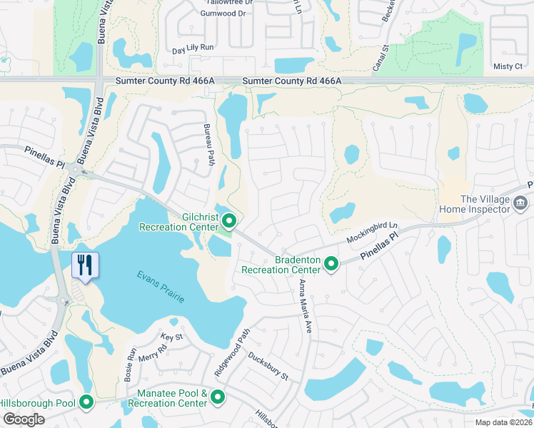 map of restaurants, bars, coffee shops, grocery stores, and more near 3088 Eastfield Path in The Villages