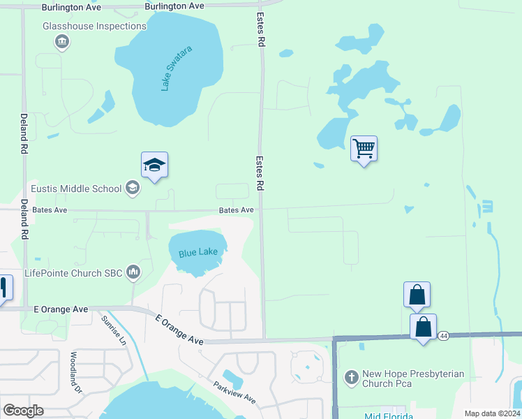 map of restaurants, bars, coffee shops, grocery stores, and more near 19200 Lake Lincoln Lane in Eustis