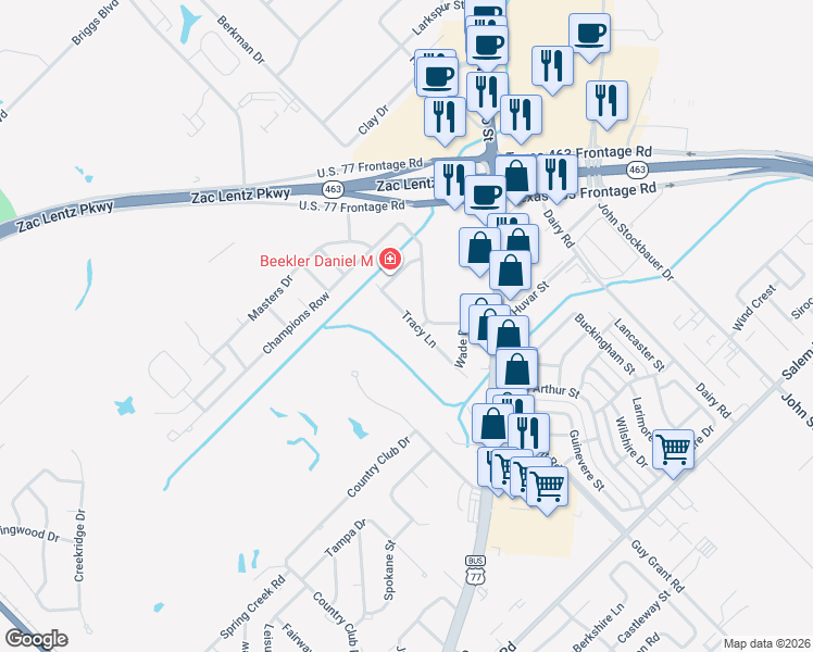 map of restaurants, bars, coffee shops, grocery stores, and more near 303 Tracy Lane in Victoria
