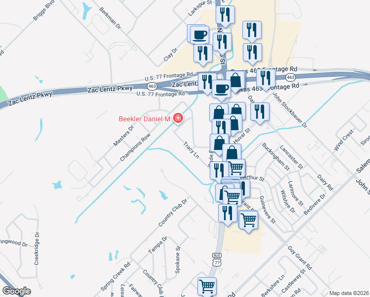 map of restaurants, bars, coffee shops, grocery stores, and more near 303 Tracy Lane in Victoria